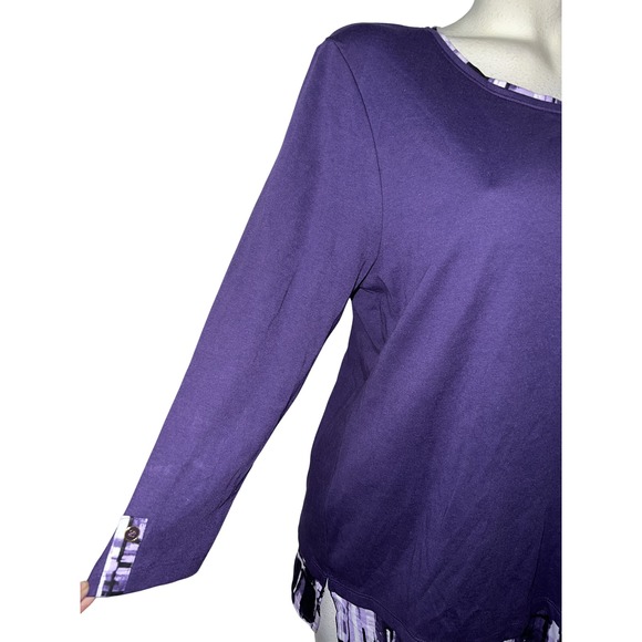 New Karen Scott Top Purple Print Trim 3/4 Sleeve Shirt Size XL Casual Travel - Picture 3 of 9